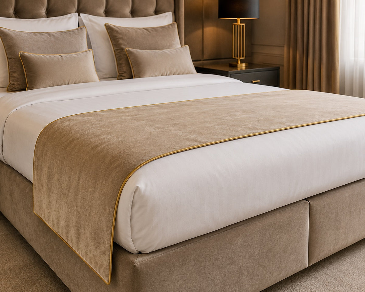 Luxuriöse Bettläufer und Bettdekorationen für Hotels, Boutiquehotels, Chalets und exklusive Schlafzimmer. Hochwertige Bettläufer aus Samt