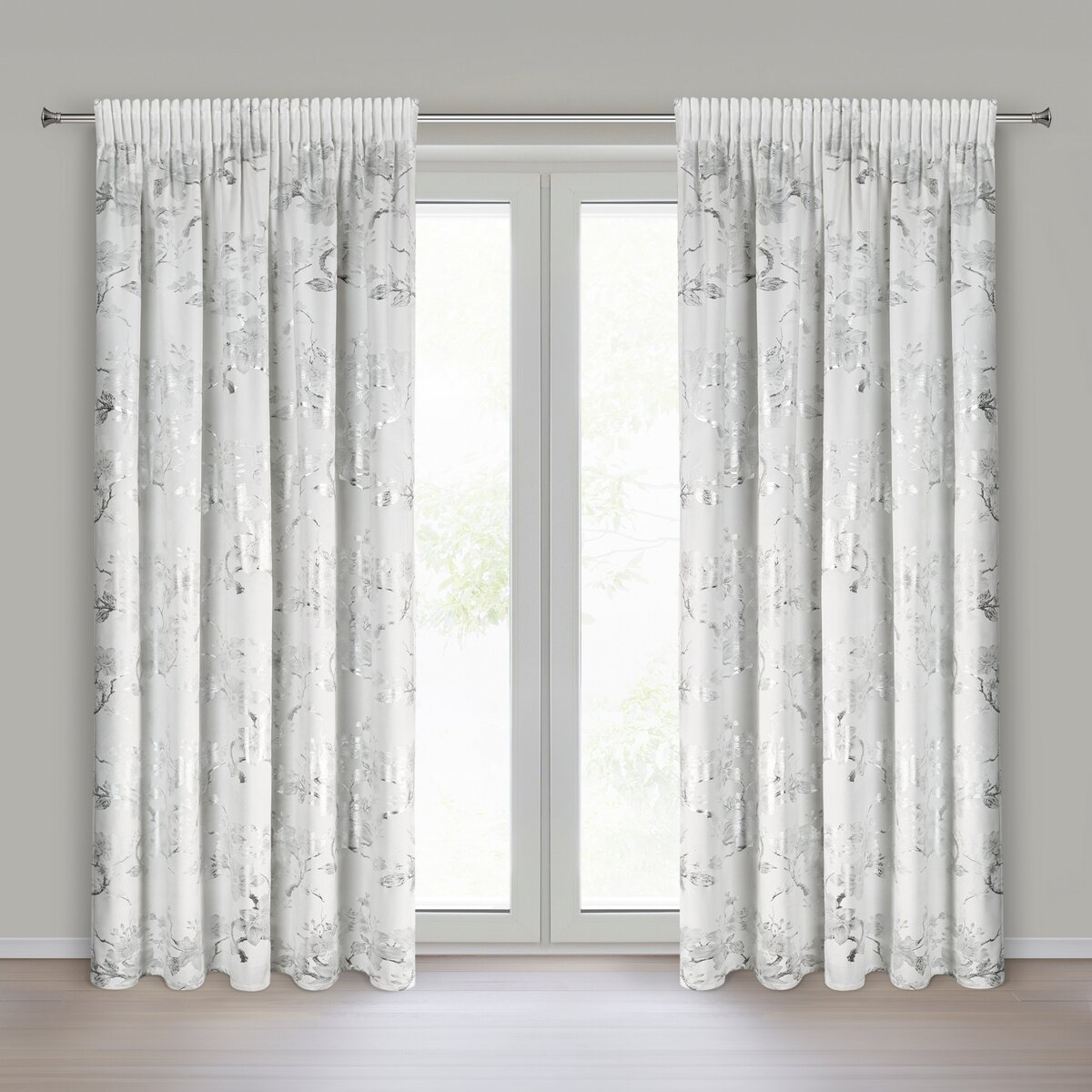 Exklusive Fertigvorhänge Weiss - Silber - moderne und Elegante Fensterdekorationen für Hotels, Apartmens