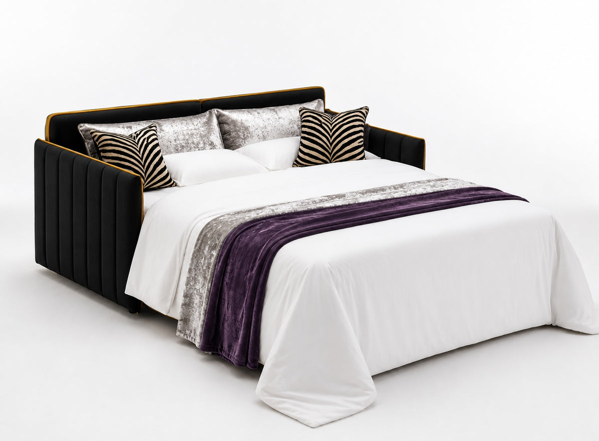 Dieses hochwertige Hotel-Schlafsofa in modernem Design vereint zeitlose Eleganz mit maximalem Komfort und geprüfter Sicherheit.