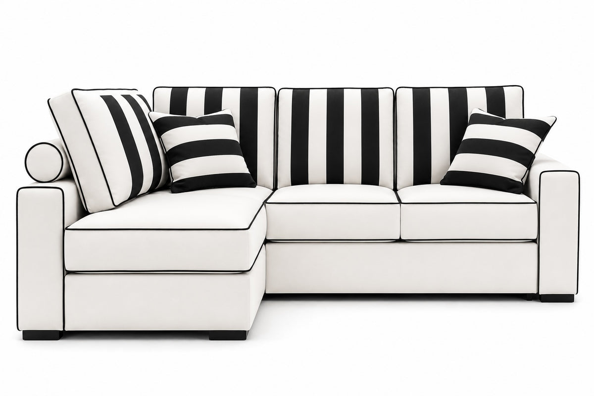 Hotel-Schlafsofa mit eleganter Ecklösung in Schwarz Weiss – Stil &amp; Funktionalität für höchste Ansprüche.